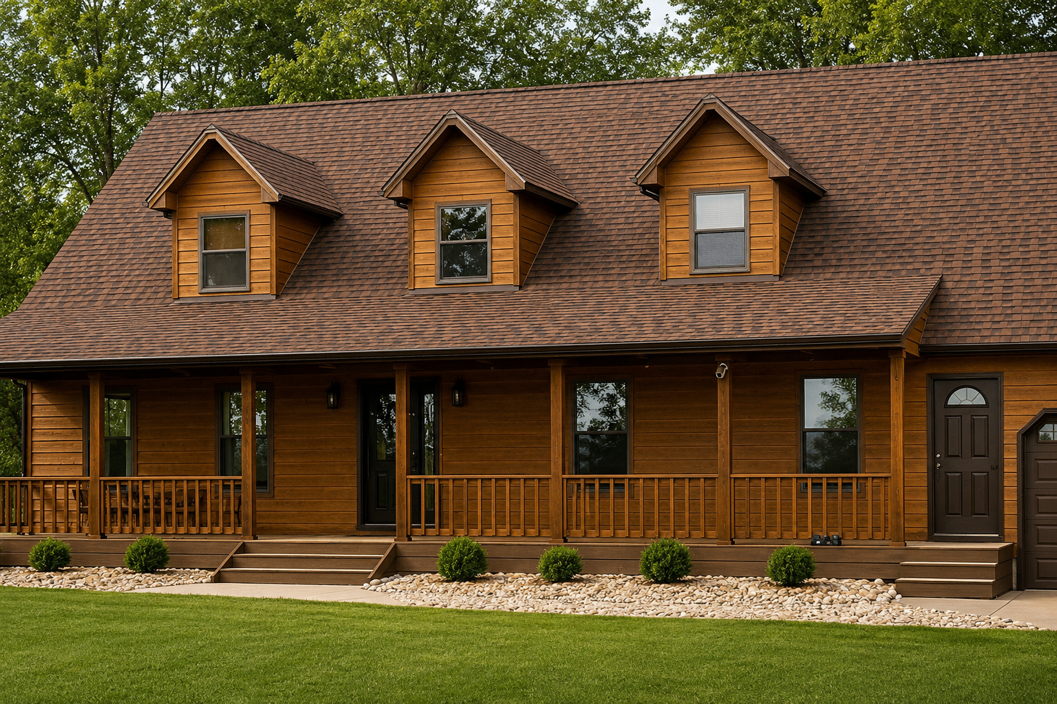 Custom home with wood lap siding, dormer windows, and architectural shingle roof