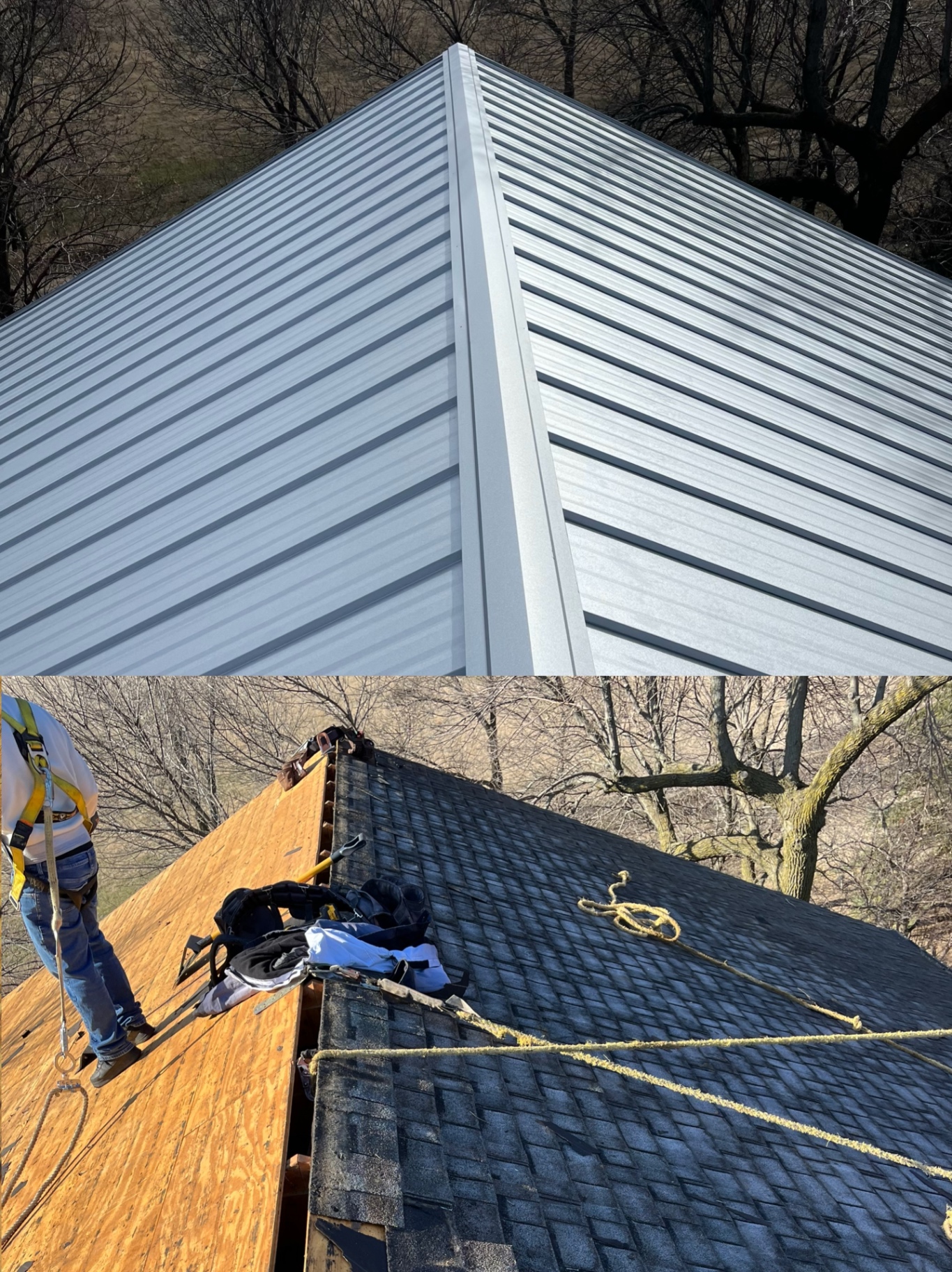 Before and after: shingle tear-off transformed into a standing seam metal roof